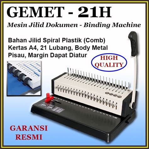 Jual Mesin Jilid Binding Spiral Plastik A4 GEMET 21H Jakarta Utara