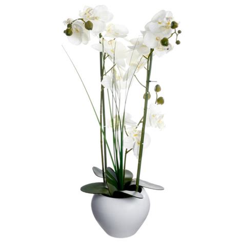 Orchidée vase céramique blanc H 53 Plantes Artificielles Pas Cher