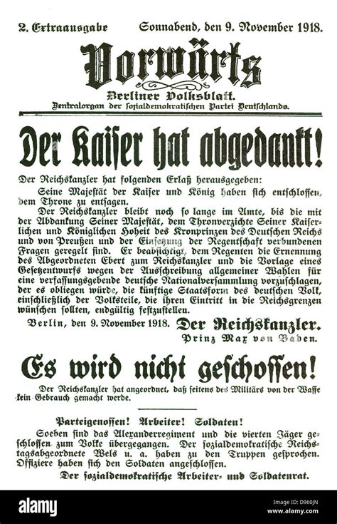 Announcement Of The Abdication Of The German Kaiser Wilhelm Ii November