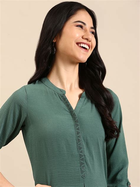 Buy Online Green Embellished Straight Kurta From Kurta Kurtis For Women