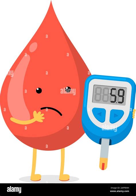 Cute cartoon doubt blood drop character with glucometer. Diabetic ...