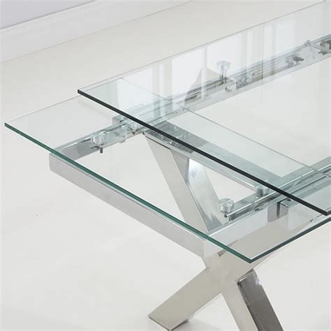 Viano Extending Glass Dining Table In Clear With Steel Base Furniture