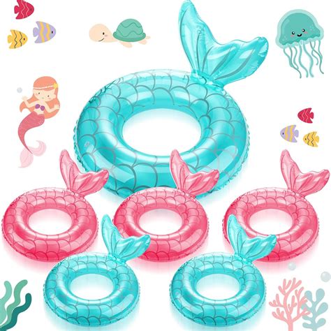 6 Pcs Mermaid Pool Float Mermaid Tail Pool Swimming Float