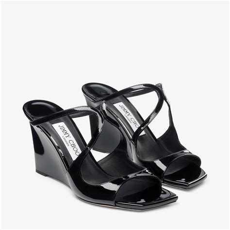 Anise Wedge Black Patent Leather Wedge Mules Summer Collection