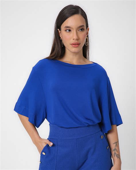 Riachuelo Blusa Feminina Manga Curta Ampla Azul Ak By Riachuelo