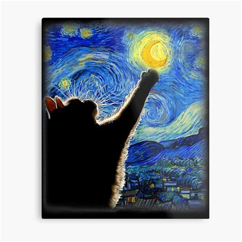 Lámina metálica Gato de la noche estrellada Gato de Van Gogh Amante