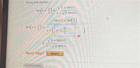 Solved Prove the identity. tan(x+) -- tan(x + ²) = 3 Need | Chegg.com