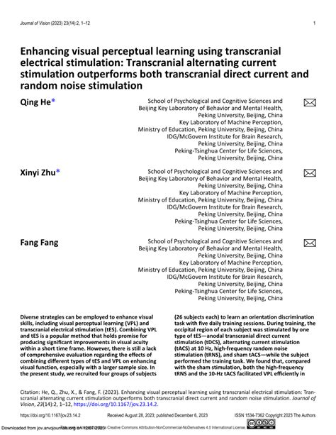 PDF Enhancing Visual Perceptual Learning Using Transcranial