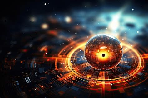 Premium Ai Image Abstract Technology Background With A Glowing Sphere And A Padlock Abstract