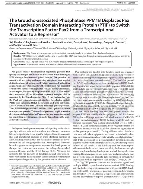 Pdf The Groucho Associated Phosphatase Ppm B Displaces Pax