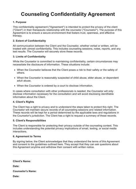 Template And Example Of Therapy Confidentiality Agreement Free Pdf