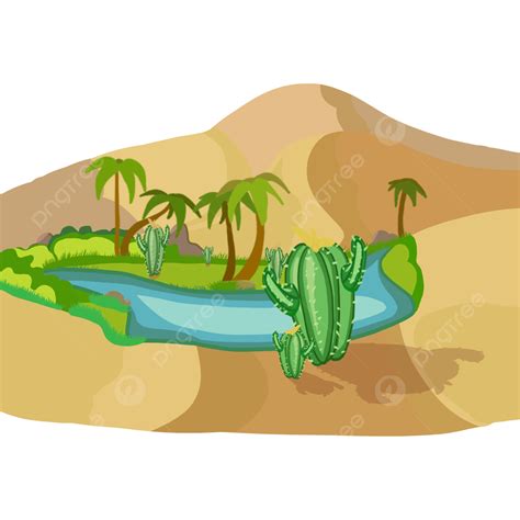 Desert Oasis White Transparent Cartoon Cactus Plant In Desert Oasis