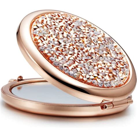 Mini Diamond 1x 2x Magnifying Round Pocket Makeup Mirror Rose Gold