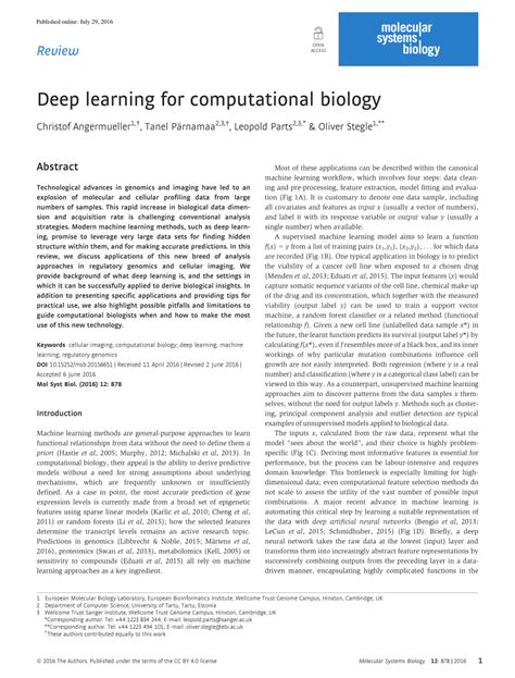 Pdf Deep Learning For Computational Biology