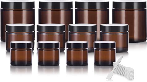 Juvitus 12 Piece Amber Glass Straight Sided Jar Multi Size Set Includes 4 1 Oz 4