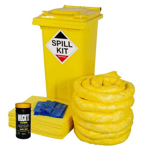 120 Litre Chemical Yellow Wheelie Bin Spill Kit Storage N Stuff