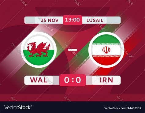 Wales Vs Iran Match Design Element Football Vector Image