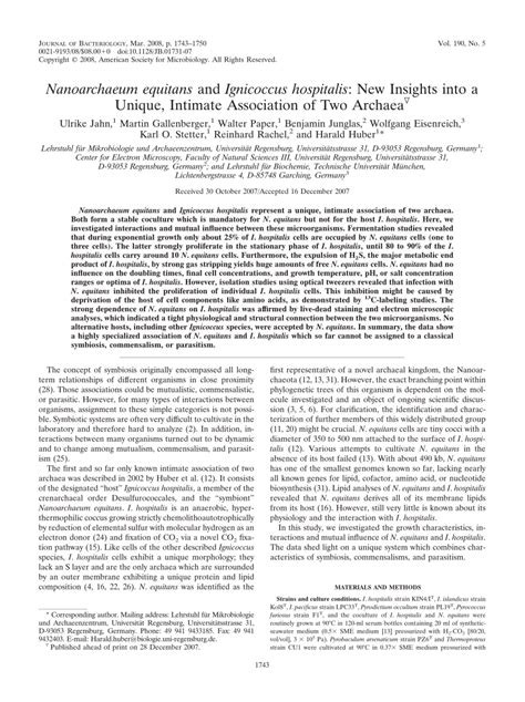 (PDF) Nanoarchaeum equitans and Ignicoccus hospitalis: New Insights into a Unique, Intimate ...