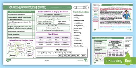 Lks2 Writing Balanced Argumentdebate Knowledge Organiser