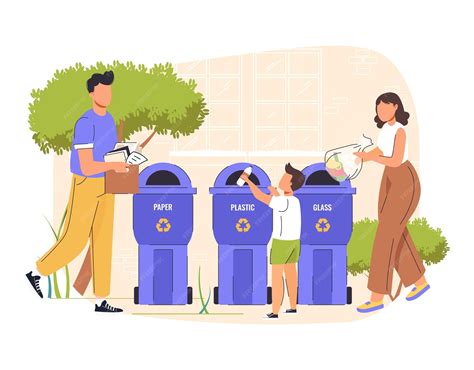 Premium Vector | People putting garbage in trash cans, waste bins or