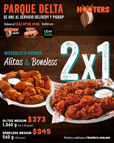 2x1 En Alitas Y Boneless En Hooters Parque Delta Del 22 Al 24 De Abril