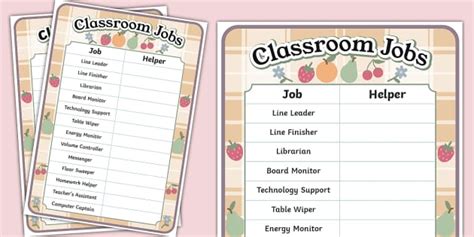 NEW Checkered Charm Themed Classroom Jobs Display Poster