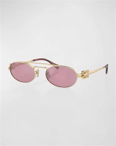 Miu Miu Logo Metal Aviator Sunglasses Pale Gold Editorialist