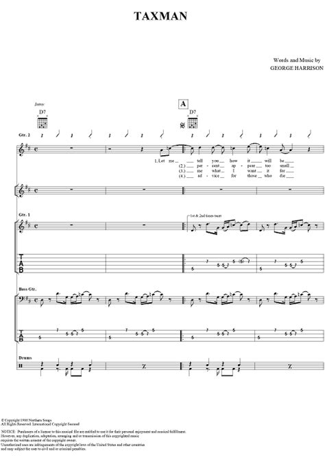 Taxman" Sheet Music by The Beatles for Guitar Tab/Vocal/Chords - Sheet ...