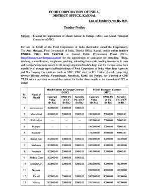 Fillable Online Fci Gov Food Corporation Of India District Office