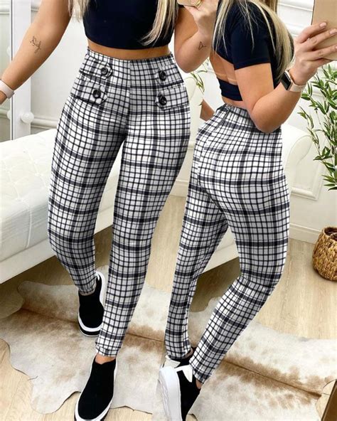 Plaid Print High Waist Pants