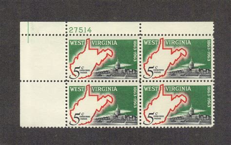 Scott 1232 West Virginia 100 Years Plate Block 4 Mnh The Stamp Nut