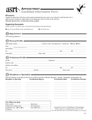 Fillable Online Asrt ASRT Appointment Candidate Information Form