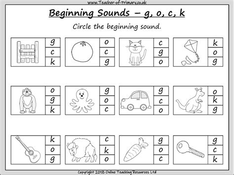 Beginning Sounds G O C K Worksheet English Reception