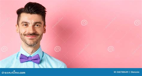 Close Up Of Smiling Hansome Man With Moustache Wearing Bow Tie And