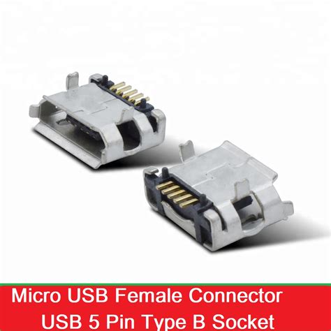 Micro Usb Female Connector Usb Dip 5 Pin Type B Socket