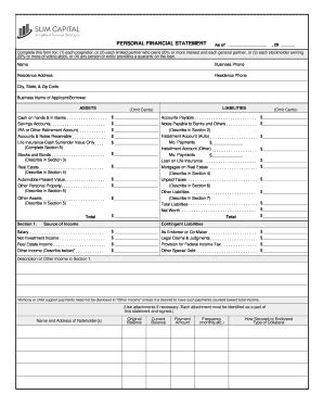 Fillable Online Sba Sba Form Personal Financial Statement Sba