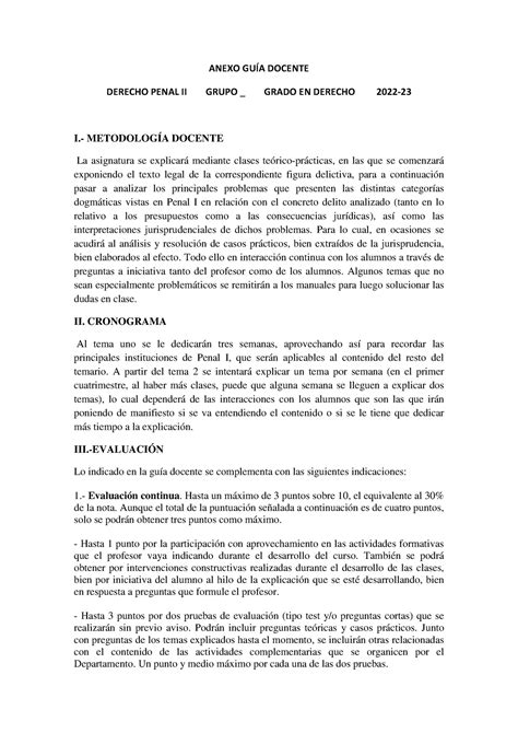 Anexo Guía Docente 2022 23 ANEXO GUÍA DOCENTE DERECHO PENAL II GRUPO