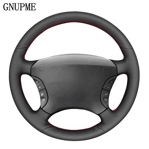 Cubierta De Volante De Coche De Cuero Genuino Negro Cosido A Mano Para