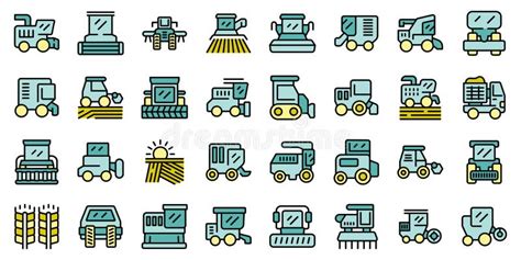 Combine Harvester Icons Set Vector Flat Stock Vector Illustration Of