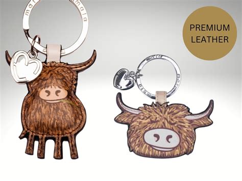 Premium Leather Highland Cow Keyring Etsy