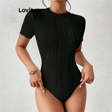 Lovito Body Casual Liso Jacquard Canelado Para Mulheres Lbl