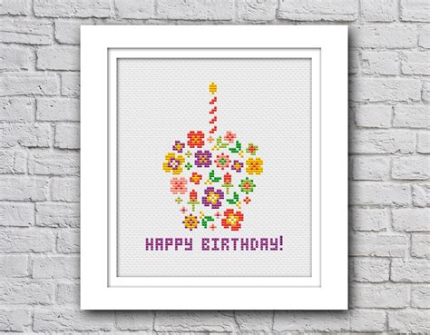 Happy Birthday Card Cross Stitch Pattern Pdf Cake Cross Etsy UK