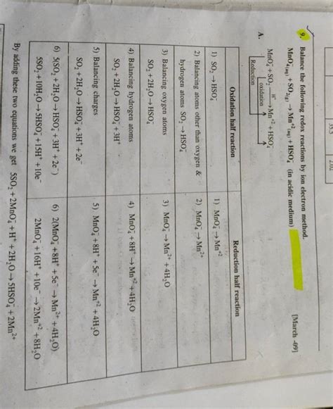 9 Balance The Following Redox Reactions By Ion Electron Method MnO4 Aq