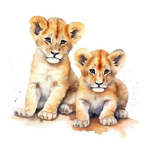 Premium AI Image | A watercolor painting of two lion cubs.