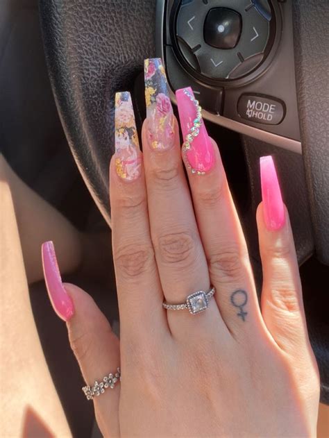 Pink Nails Pink Bling Nails Pink Acrylic Nails Acrylic Nails