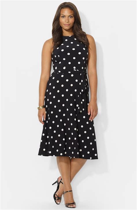 Lauren Ralph Lauren Polka Dot Jersey Fit And Flare Dress Plus Size