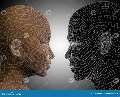 3d Illustration Wireframe Or Mesh Human Male And Female Head Stock