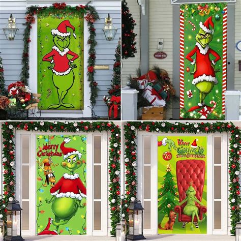 Grinch Christmas Door Cover Decoration Grinch Green Merry Christmas Porch Sign Ebay