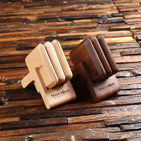 Personalized Wood Coasters Stand Corporate Gift Ideas Teals Prairie