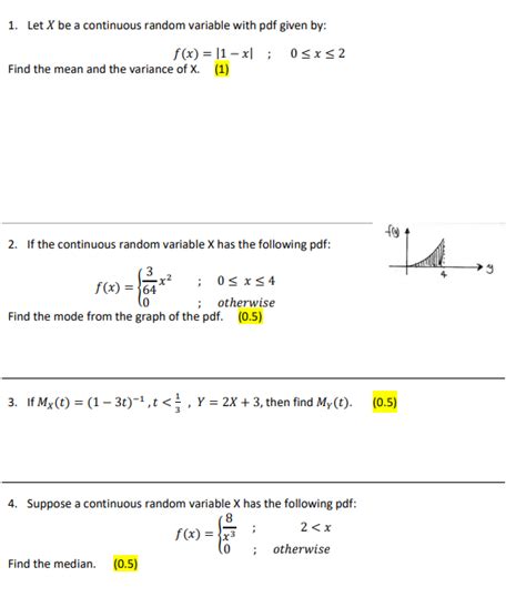 Solved 1 Let X Be A Continuous Random Variable With Pdf Chegg